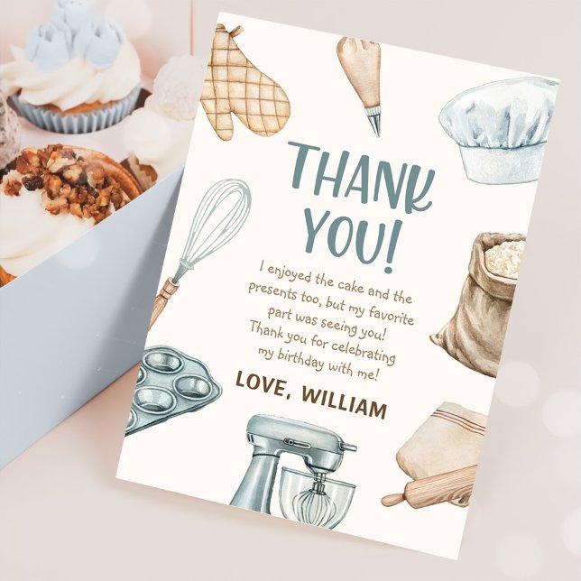 Pastel Watercolor Baking Boy Birthday Thank You Card (Creator Uploaded)
