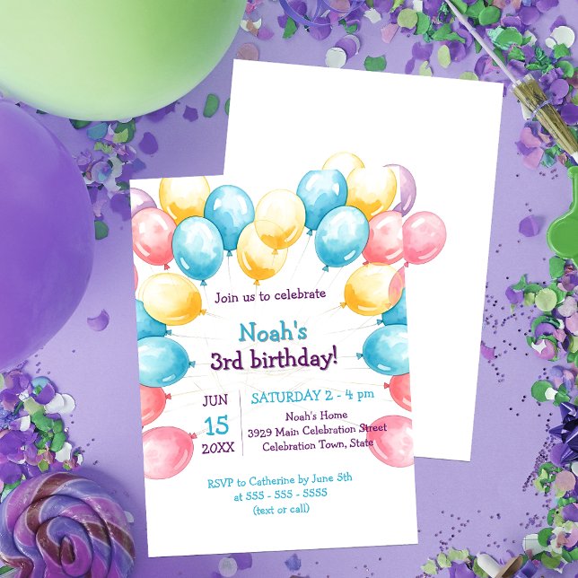 Pastel Watercolor Balloons Birthday Party  Invitation (Creator Uploaded)