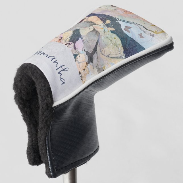 Pastel Watercolor Birds & Butterflies Personalised Golf Head Cover (3/4 Front)