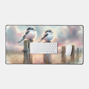 Pastel Watercolor Birds Fencepost Sunset Desk Mat