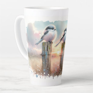 Pastel Watercolor Birds Fencepost Sunset Latte Mug