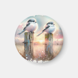 Pastel Watercolor Birds Fencepost Sunset Magnet