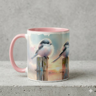 Pastel Watercolor Birds Fencepost Sunset Mug