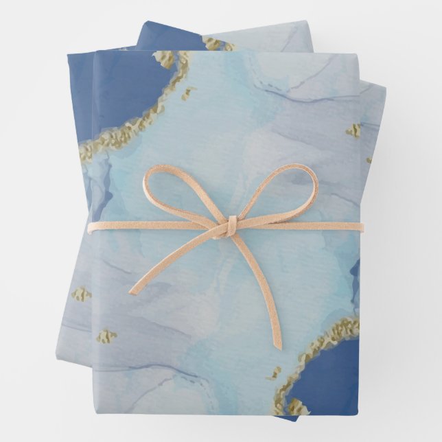 Pastel Watercolor Blue Abstract Marble Pattern Wrapping Paper Sheet (In situ)