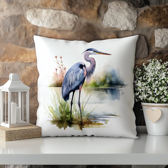 Pastel Watercolor Blue Heron Louisiana State Cushion (Creator Uploaded)
