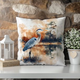 Pastel Watercolor Blue Heron Louisiana State Cushion
