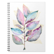 Pastel Watercolor Botanical Leaves Spiral Notebook