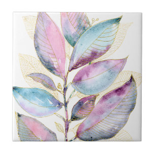 Pastel Watercolor Botanical Leaves Spiral Notebook Ceramic Tile