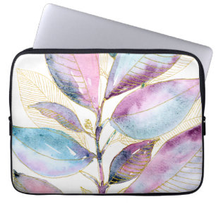 Pastel Watercolor Botanical Leaves Spiral Notebook Laptop Sleeve