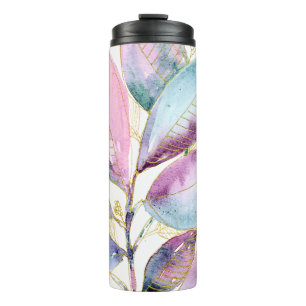 Pastel Watercolor Botanical Leaves Spiral Notebook Thermal Tumbler
