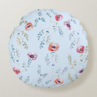 Pastel Watercolor Botanical Round Pillow