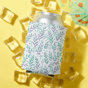 Pastel watercolor branches purple and green can cooler