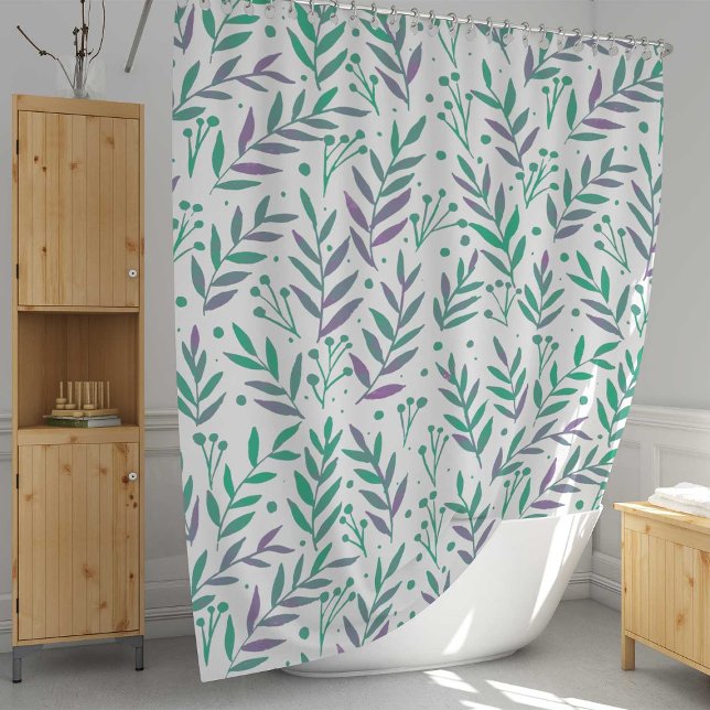 Pastel watercolor branches purple and green shower curtain (Creator Uploaded)