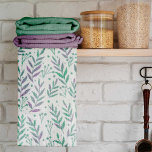 Pastel watercolor branches purple and green tea towel<br><div class="desc">Pretty and Trendy purple and green foliage. Cute and modern watercolor botanical illustration pattern with purple and green pastel branches.</div>