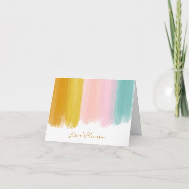 Pastel Watercolor Brush Strokes Personalised Note Card (Front)