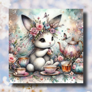 Pastel Watercolor Bunny Easter Tea Party  Holiday Card