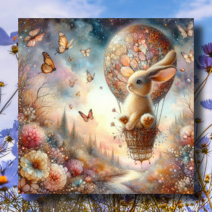 Pastel Watercolor Bunny Hot Air Balloon Easter  Holiday Card
