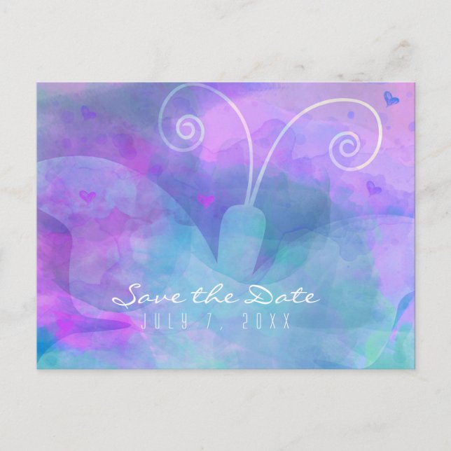 Pastel Watercolor Butterfly Party Save the Date Announcement Postcard (Front)