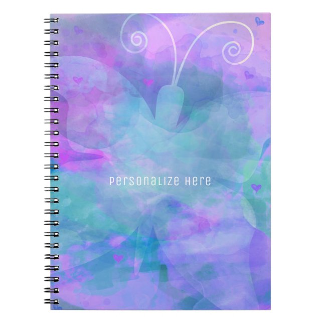 Pastel Watercolor Butterfly Personalised Custom Notebook (Front)