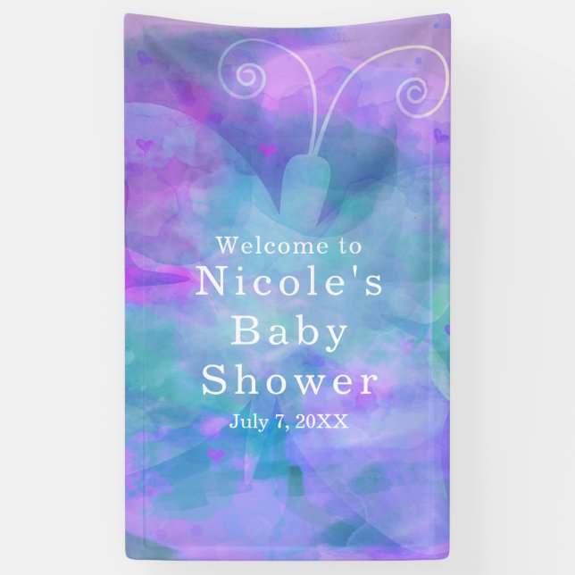 Pastel Watercolor Butterfly Personalised Party Banner (Vertical)