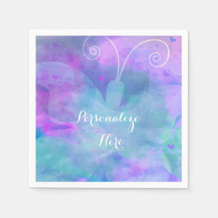 Pastel Watercolor Butterfly Personalised Party Napkin