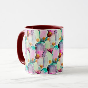 Pastel Watercolor Cactus Flowers Desert Pattern Mug
