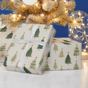 Pastel Watercolor Christmas Trees Wrapping Paper