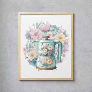 Pastel Watercolor Coffee Maker Kitchen Poster