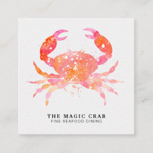 *~* Pastel Watercolor Crab Fine Dining by The Sea Square Business Card
