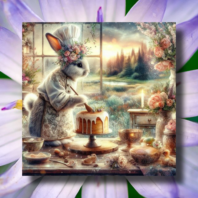 Pastel Watercolor Cute Country Chef Bunny Easter Holiday Card (Creator Uploaded)
