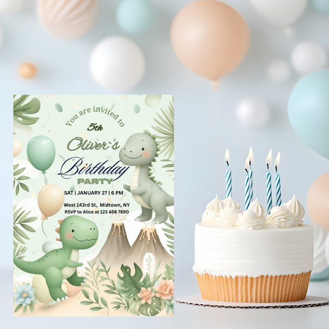 Pastel Watercolor Dino Party Birthday Invitation (Creator Uploaded)