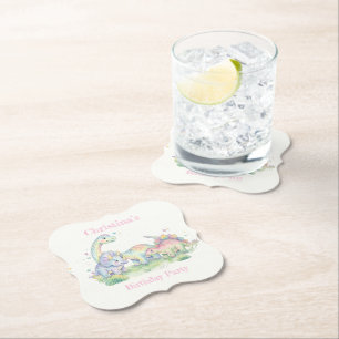 Pastel Watercolor Dinosaur Birthday Party Paper Coaster