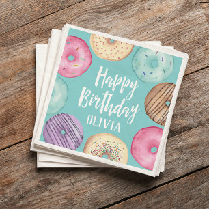 Pastel Watercolor Doughnut Personalised Birthday Napkin