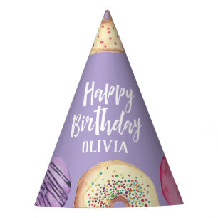 Pastel Watercolor Doughnut Personalised Birthday Party Hat