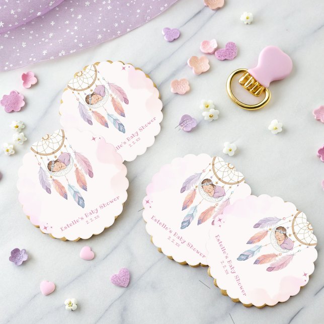 Pastel watercolor dreamcatcher baby shower paper coaster (Creator Uploaded)