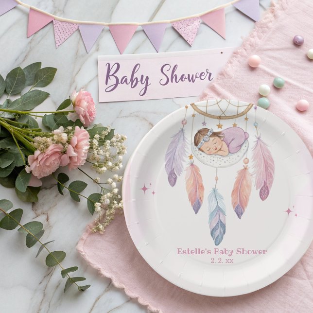 Pastel Watercolor Dreamcatcher Baby Shower  Paper Plate (Creator Uploaded)
