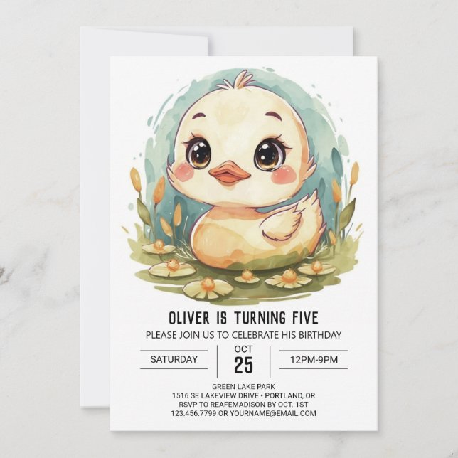 Pastel Watercolor Duck Birthday Invitation (Front)