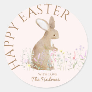 Pastel Watercolor Easter Bunny Egg Hunt Brunch  Classic Round Sticker