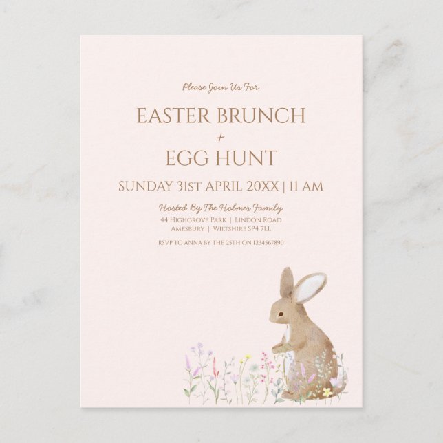 Pastel Watercolor Easter Egg Hunt Brunch Budget Postcard (Front)