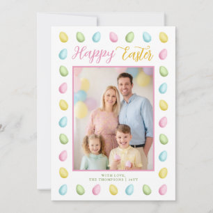Pastel Watercolor Easter Eggs With Family Photo Card