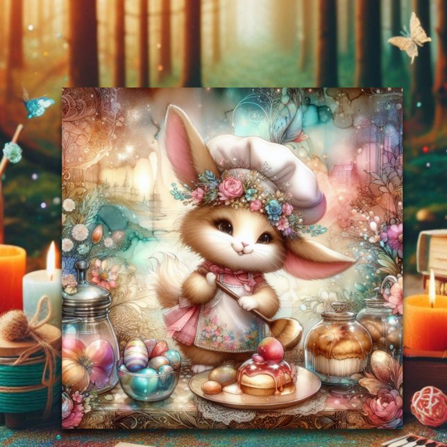 Pastel Watercolor Easter Rabbit Baking Treats Holiday Card (Creator Uploaded)
