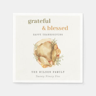 Pastel Watercolor Elegant Turkey Meal Thanksgiving Napkin