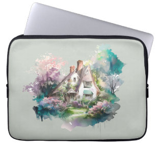 Pastel Watercolor English Cottage Laptop Sleeve