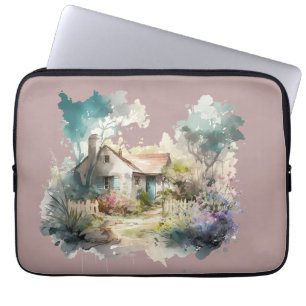 Pastel Watercolor English Cottage Laptop Sleeve