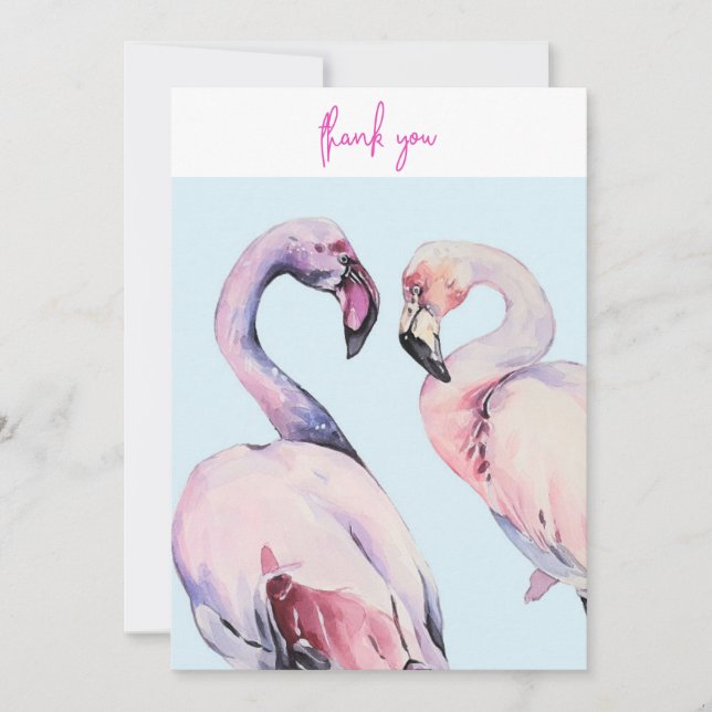Pastel Watercolor Flamingo Thank You Card (Front)