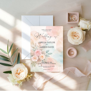 Pastel Watercolor Floral Abstract Shapes Wedding Invitation