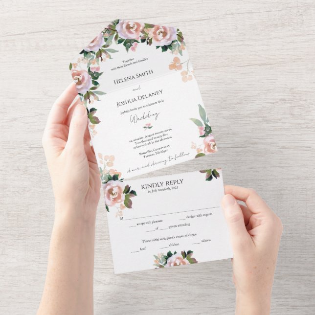 Pastel Watercolor Floral All-in-One Invitation (Tearaway)