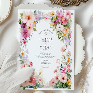 Pastel Watercolor Floral Arch Wedding Invitation