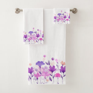 Pastel Watercolor Floral Bath Towel Set