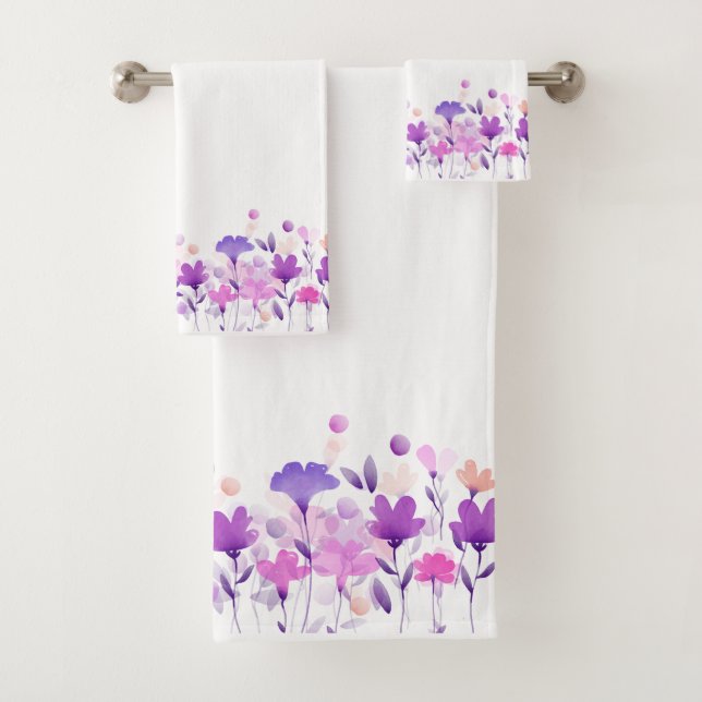 Pastel Watercolor Floral Bath Towel Set (Insitu)